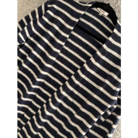 Madewell Cardigan Merino Wool Alpaca Small Cozy Sweater Open Front Navy Stripe - Picture 8 of 9